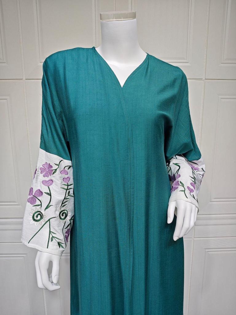 MQ136 Embroidered Floral Cardigan Robe Abaya - Women's Fashion Loose Outerwear for Dubai, Middle East, European & American Styles