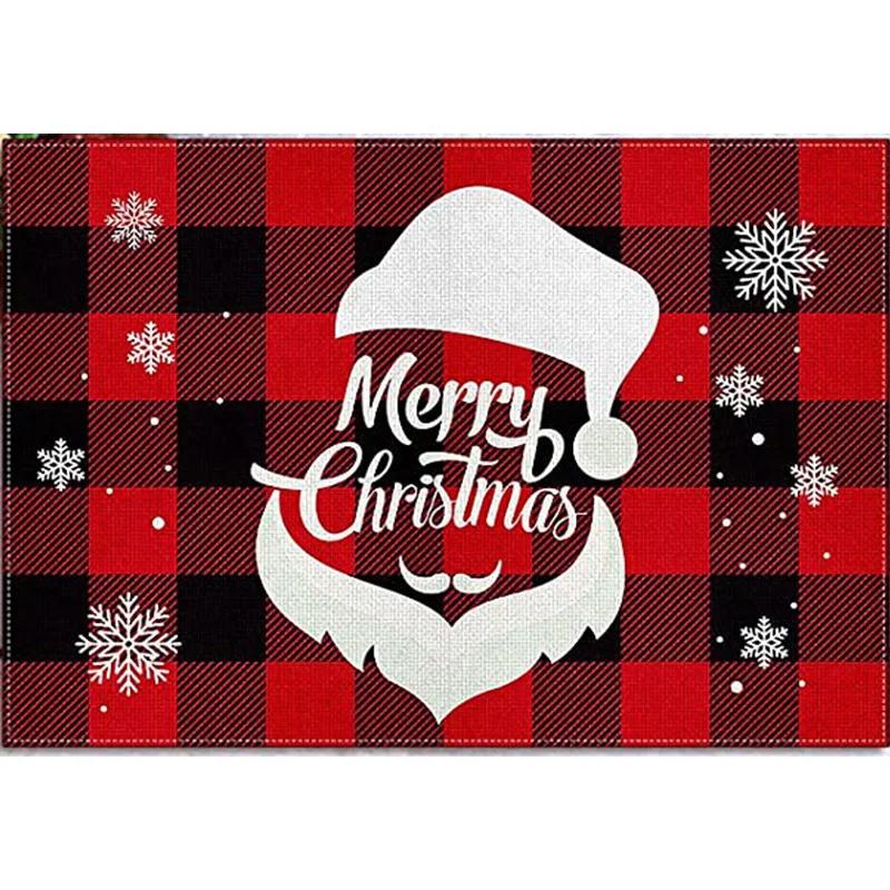 Christmas Placemats Table Mats Plaid Snowflake Santa Claus Coaster Pad Cup Dining Kitchen Placemat Non-Slip Home Decorations