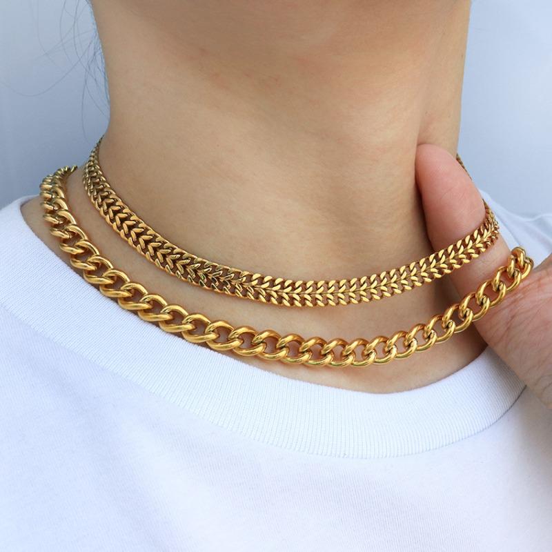 Meier Trendy ins punk style personalized hip-hop cuban link stainless steel necklace bracelet