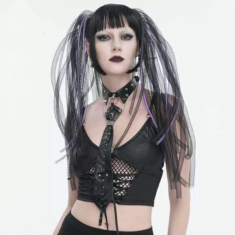 Metal Rivet Gothic Vintage Punk Neck Tie Women Techwear Style Leather Hip Hop Rock Y2K Collar Tie