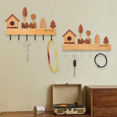 Rustic Wood Key Hanger Entrance Key Hanger with 6 Hooks Decorative Wall Mounted Hanger for Keys Scarves Hats Farmhouse Home Entryway Bedroom