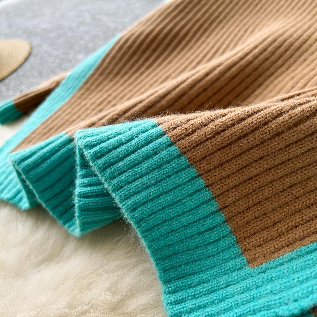 Conjuntos de dos piezas para mujer, trajes de diseño de patchwork minimalista europeo americano, suéter de punto suelto de invierno + faldas midi ajustadas de cintura alta
