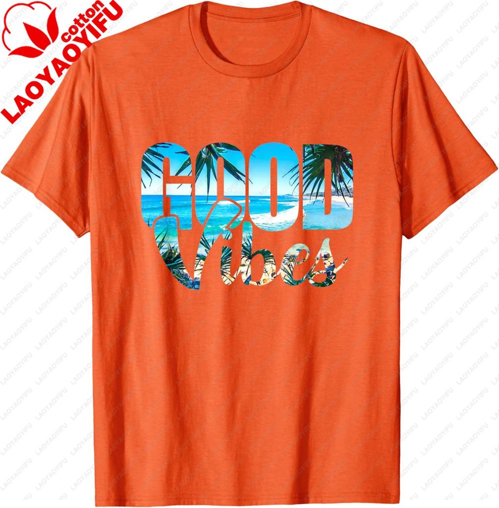 Good Vibes Positive Beach T-Shirt T-Shirt Unisex Summer Streetwear Tops Cotton Retro Graphic T Shirts Camisas Streetwear