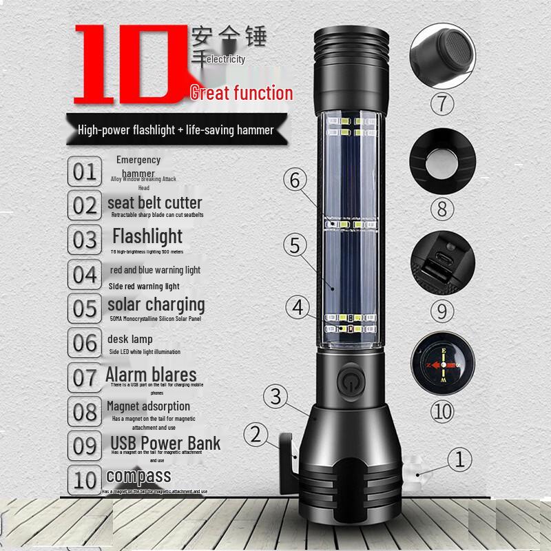 Multifunctional Emergency Safety Hammer Flashlight