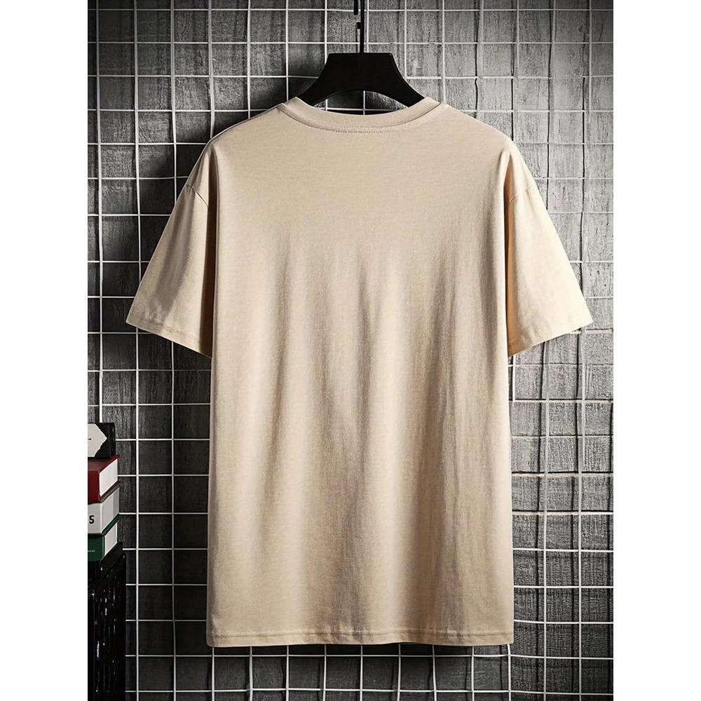 Men's 100% cotton fashionable casual loose oversized retro motorcycle pattern printed round neck short sleeved t-shirt