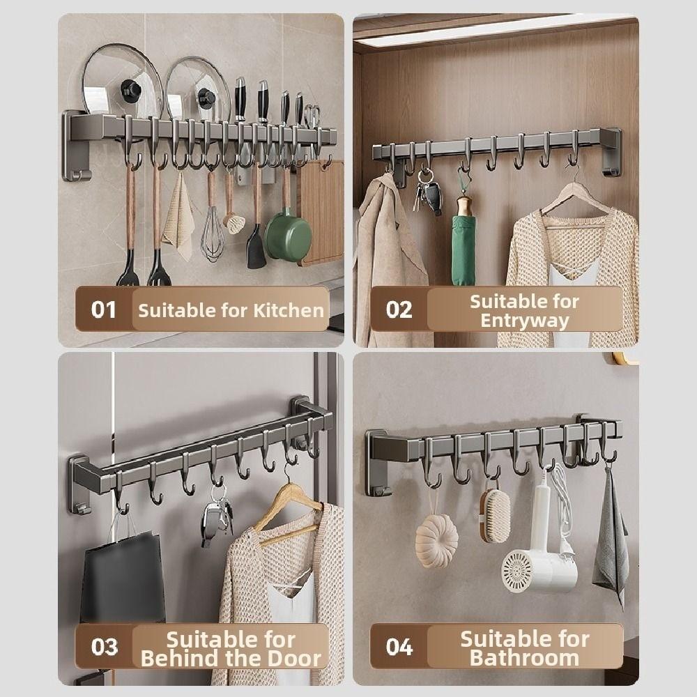 Wall Mounted Kitchen Organizer Hook Double Pole Kitchen Utensil Organizer  Home