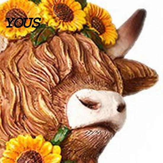 Lifelike Animal Shape Ornaments Highland Cow Garden Statue, Cute Resin Figurine Outdoor Indoor Hand Painted Collectibles Table Desk Decor, Gift
