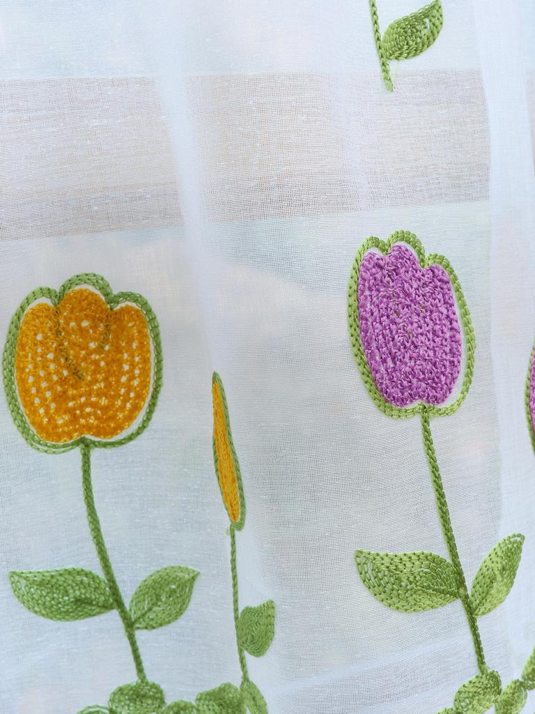 Small Flower Embroidery Hairball Short Curtain Kitchen Living Room Cabinet Blockout Partition Curtain Tulle Small Curtains