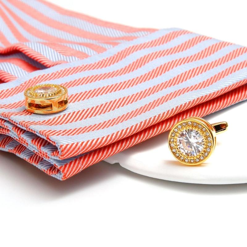 Vintage Styles Round Cufflinks with Cubic Zirconia Stones for Men in Formal and Social Event
