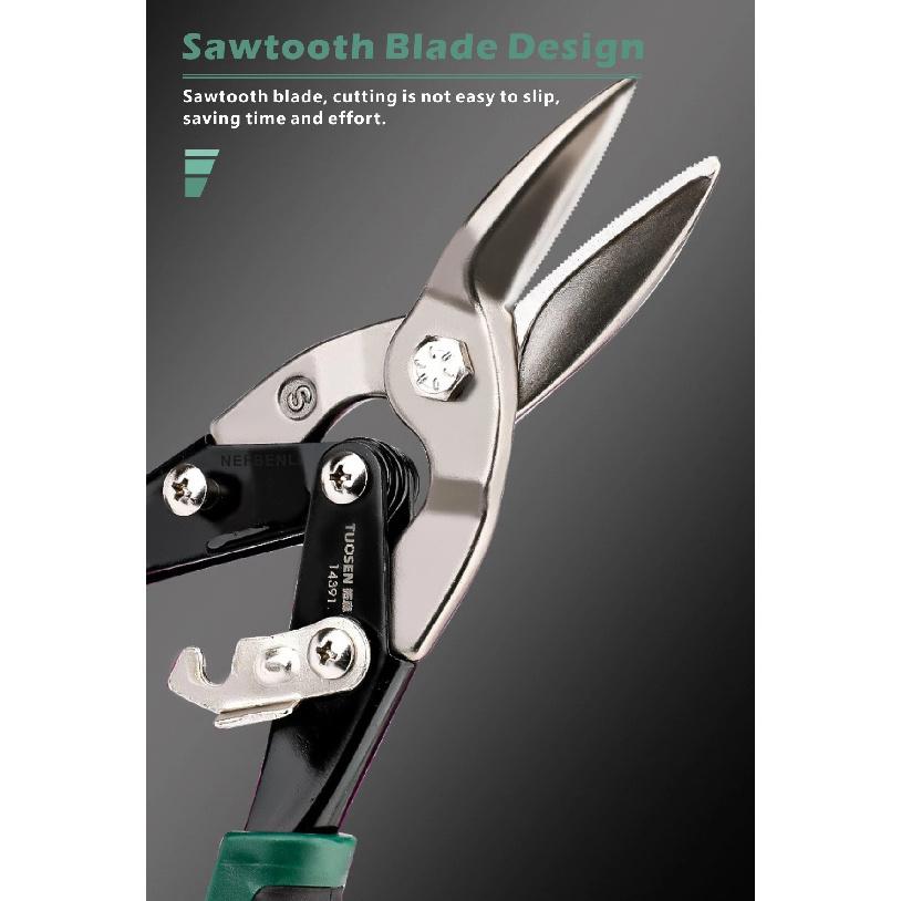 10 Inch Industrial Tin Snips, Cuts Stainless Steel Sheet Metal, Galvanized Iron with Compound Leverage for Heavy Duty Work