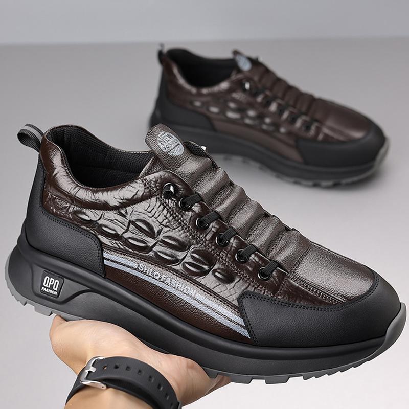 New Casual Sports Sneakers for Men Autumn Winter Cowhide Crocodile Print Men Shoes Soft Sole High Quality Leather Non-slip Shoes