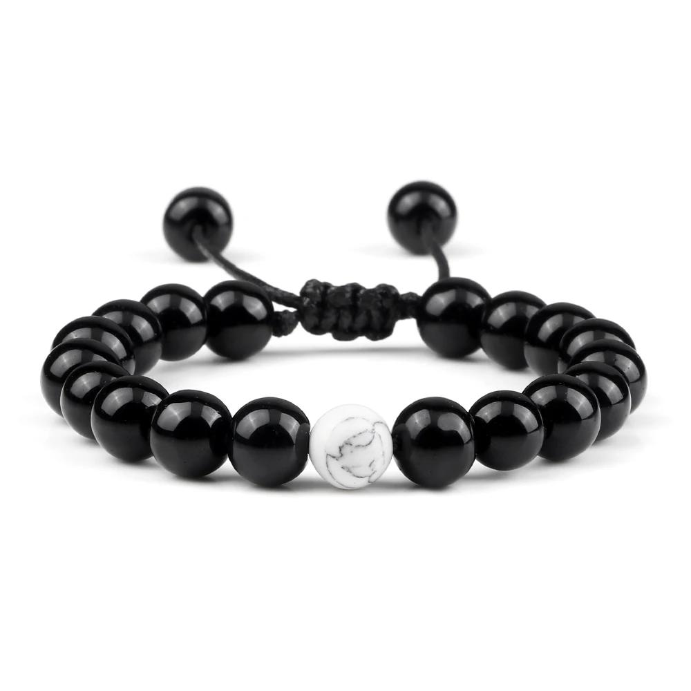 Hot 2pcs/Set Couples Distance Braid Bracelets Natural Stone White And Black Ying Yang Beads Bracelet Best Friend Strand Jewelry