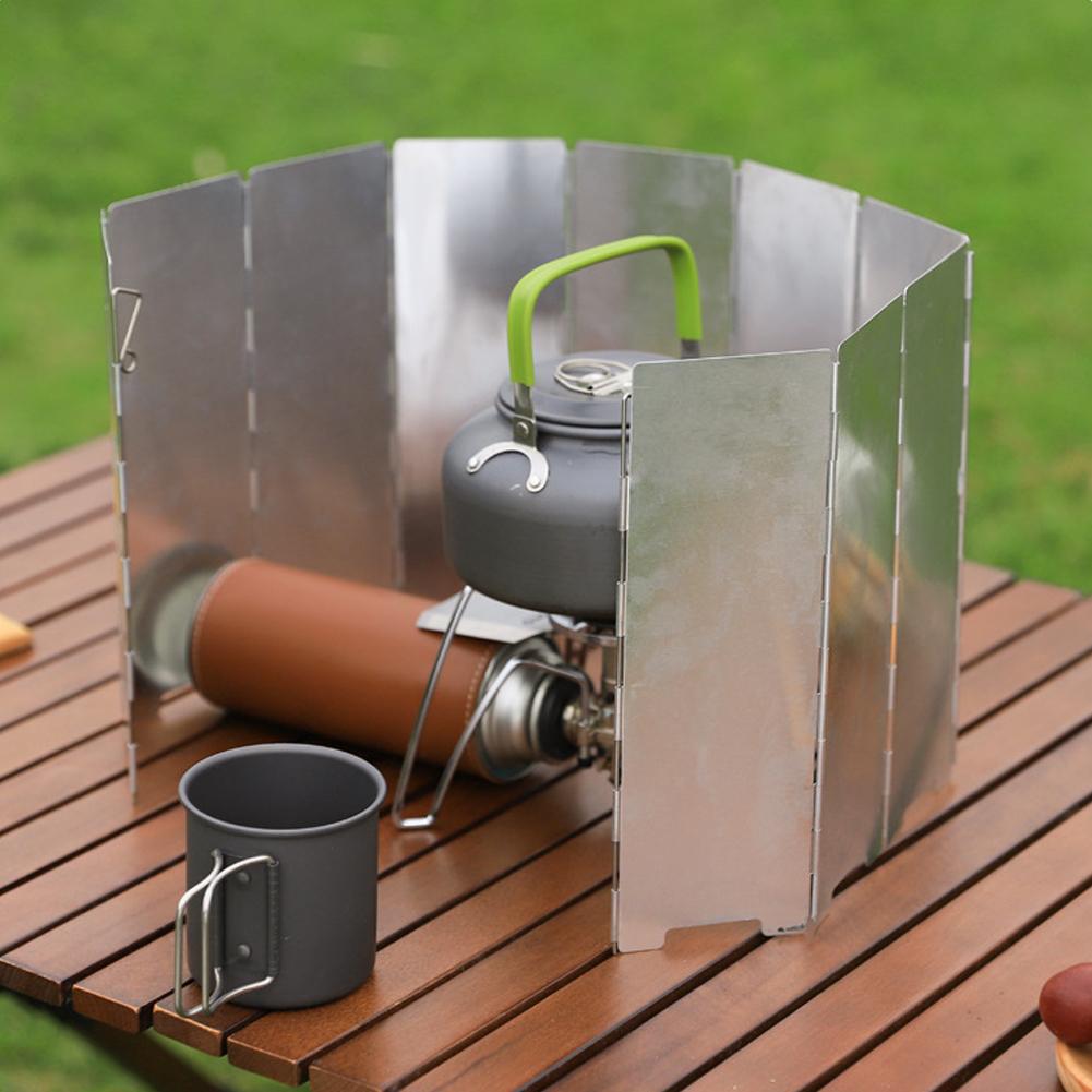10 Plates Gas Stove Wind Shield Aluminum Alloy Foldable Wind Screen BBQ Gas Burner Windproof Screen Guard Wind Shield Deflector