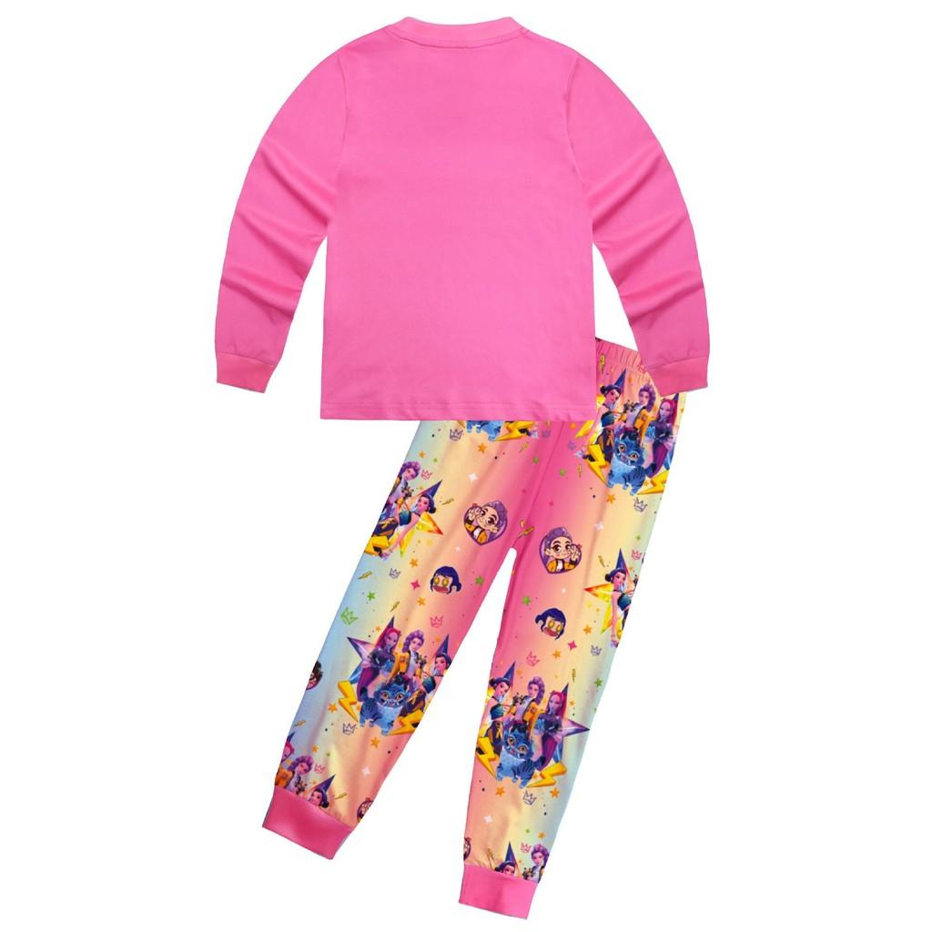 Kids Girls K-POP Rumi Mira Zoey Print Long Sleeves T-Shirt Top Pants Trousers Pajamas Sleeping Sleepwear Sets