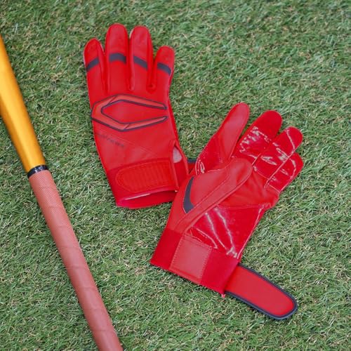 CUTTERS Batting Gloves B444 Power Control 4.0, Two-Handed, Baseball/Softball, Size L, Red x Black