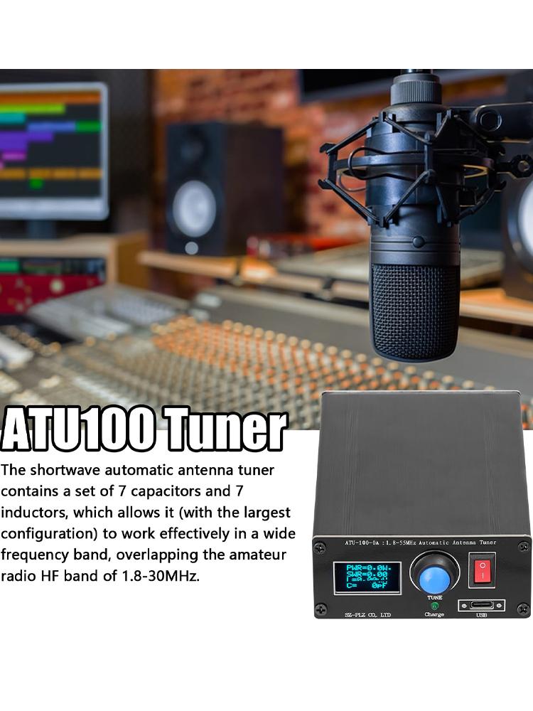 ATU-100-0A 1.8-55MHz/30MHz Mini Automatic Antenna Tuner OLED Display Aluminum Outcase with1800MAh Battery ATU Antenna Tuner