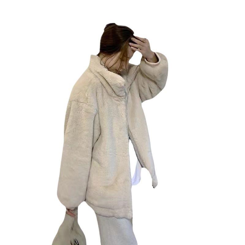 Imitation Rabbit Fur Warm Women's Winter Loose Stand-up Collar Thickened Cotton Plush Top Jacket