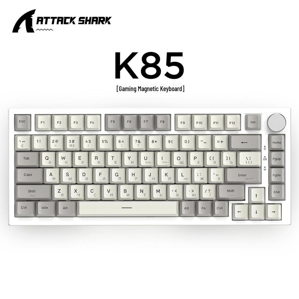 Mechanická klávesnice Attack Shark K85 s ruštinou: Magnetická osa, přizpůsobitelné RGB, nastavitelný zdvih kláves