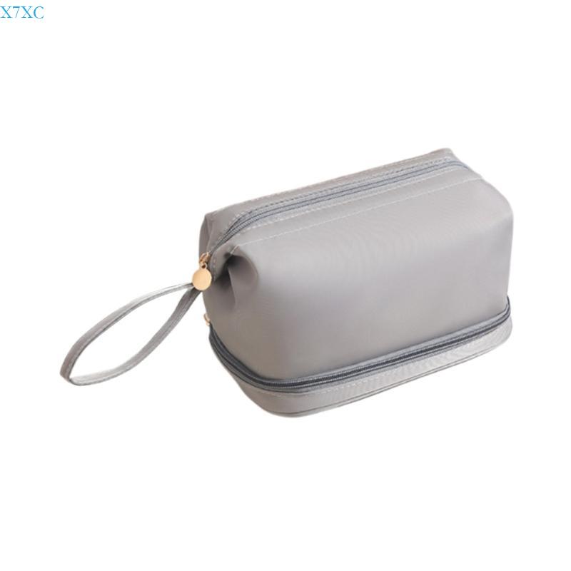X7XC Doppellagige Make-up-Tasche für Damen Mädchen Einfarbige Kulturtasche Große Kapazität Kosmetiktasche Kosmetiktasche