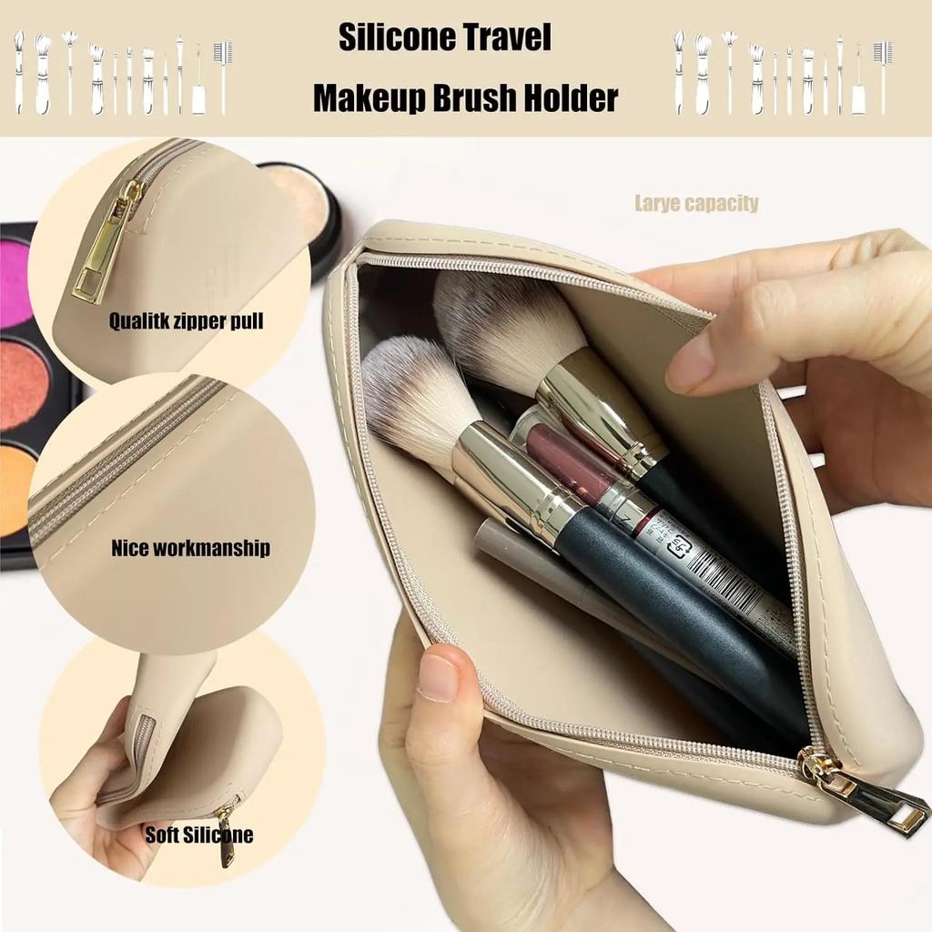 Silicone Makeup Brush Holder, Large Capacity Makeup Brush Bag, Portable Travel Cosmetic Brush Bag for Travel and Daily