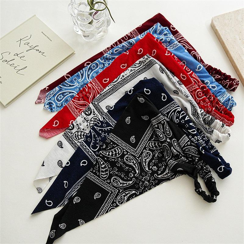 Bohemian Style Paisley Pattern Head Wraps Triangular Geometric Printed Hair Scarves Ethnic Fashion Outdoor Elastic Bandanas