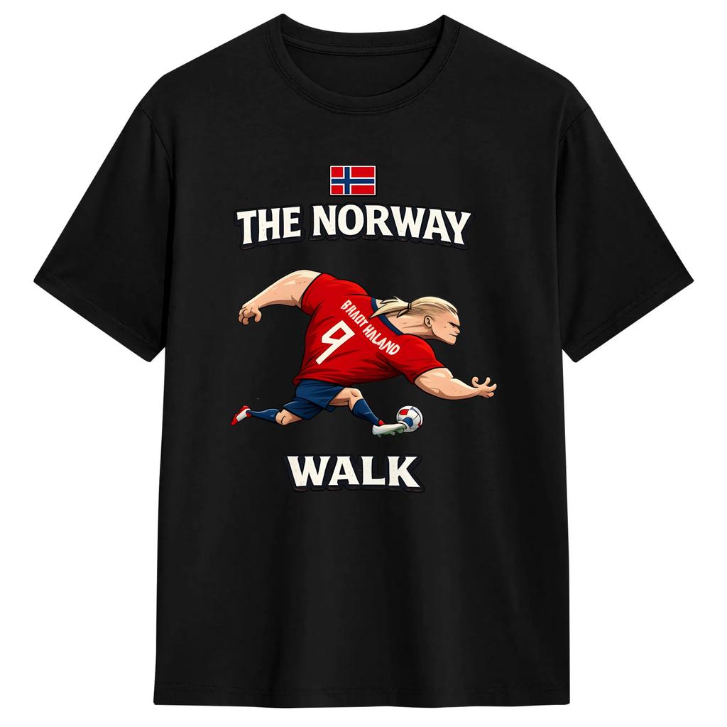 Unisexs Erling Haaland T-Shirts The Norway Walk Reine Baumwolle Oberteile Vintage Kurzarm Rundhals T-Shirts Sommer T-Shirts