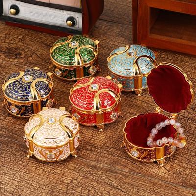 Mini Jewelry Storage Box Inlaid Gem Organizer Exquisite Portable Circle Alloy Storage Jar Earrings Ring Dresser Decorative