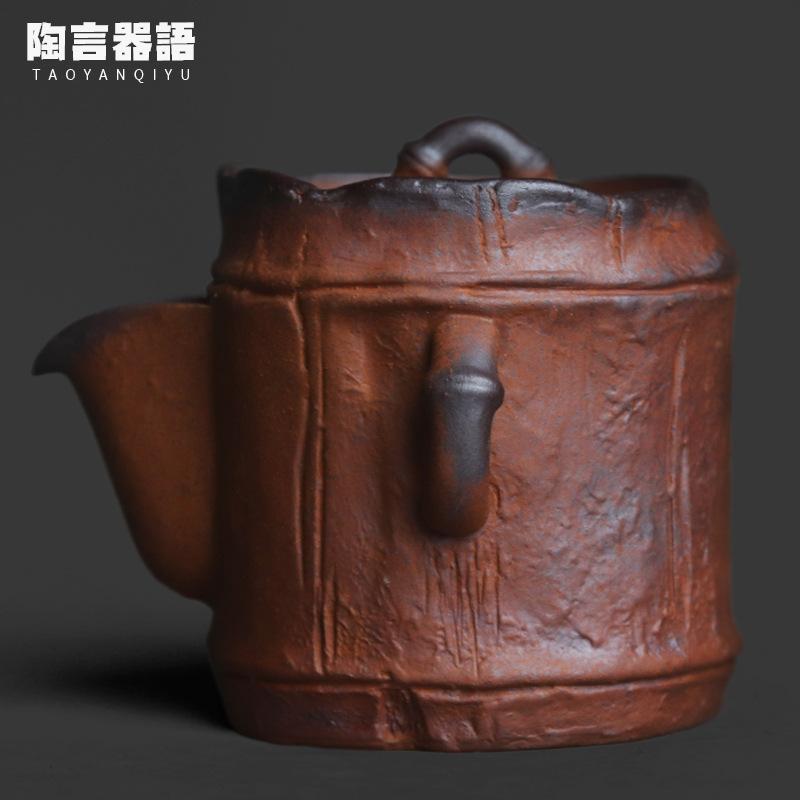 

100ml Old Rock Clay Bamboo Knot Handheld Teapot Antique Tea Infuser Pot Tea Maker Kettle With Strainer Chinese Teaware Set Gift