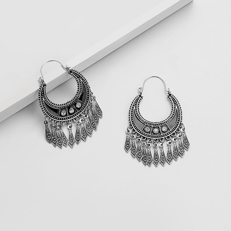 Turquoise Earrings, Vintage Owl Geometric Dream Catcher Feather Fringed Earrings Female