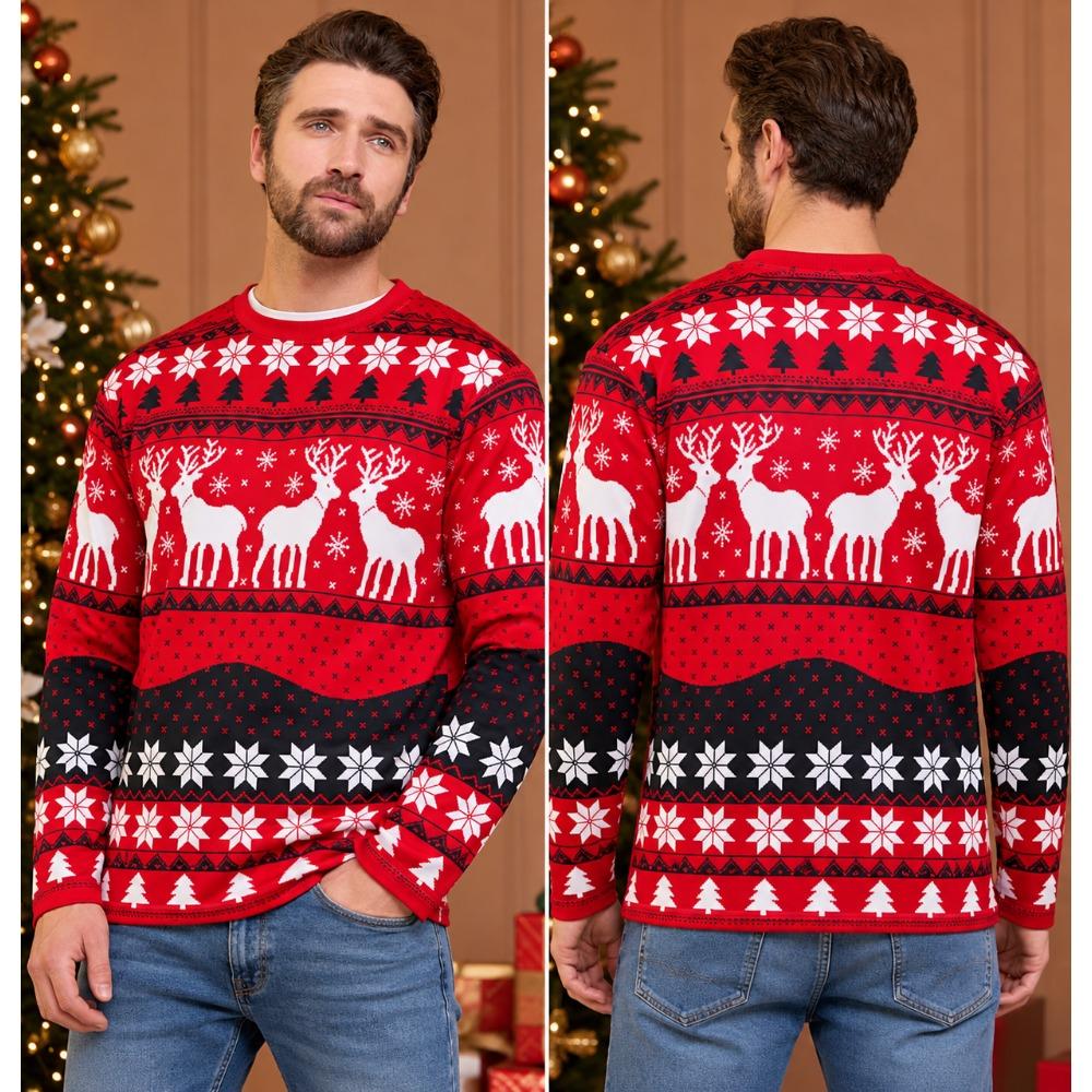 2026 Ugly Christmas Long-Sleeved T-Shirt Men's and Women's Hooded Shirt 3D Printed Snowflake Deer Party Resort Top Unisex Y2k