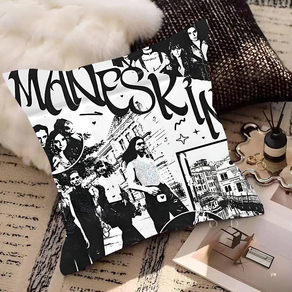 Maneskin Damiano David Vintage Pillow Case Square Pillow Bedroom Sofa Leisure Comfort Cushion Car Living Room Home Decoration