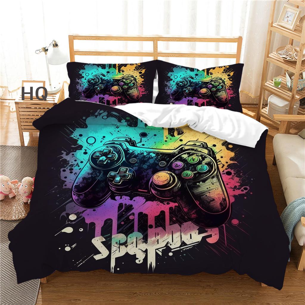 3D Player Bedding Set Game Handle Quilt Cover Pillow Case 2/3 Pieces Suitable for Game Enthusiasts Boys Men Room Zippered Home Decoration