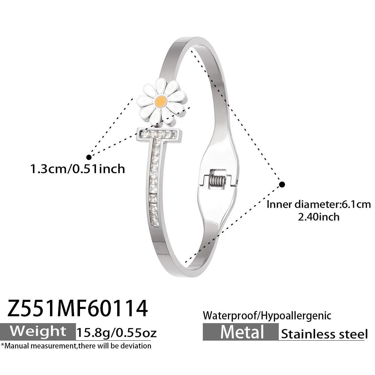 Europe United States Cross-border New Inlaid Zircon Daisy Buckle Opening Stainless Steel Electroplated Bracelet Fresh Niche