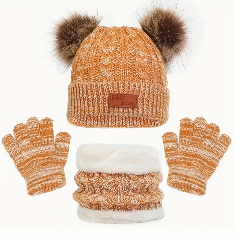New Children's Hats, Scarves, Gloves, Three-piece Set, Boys and Girls Single-ball Double-ball Knitted Hats
