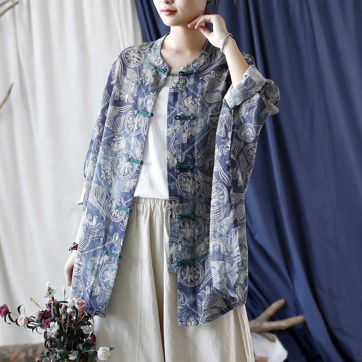 Johnature женские винтажные рубашки Ramie с рукавами «летучая мышь» и цветочным принтом — фото 4