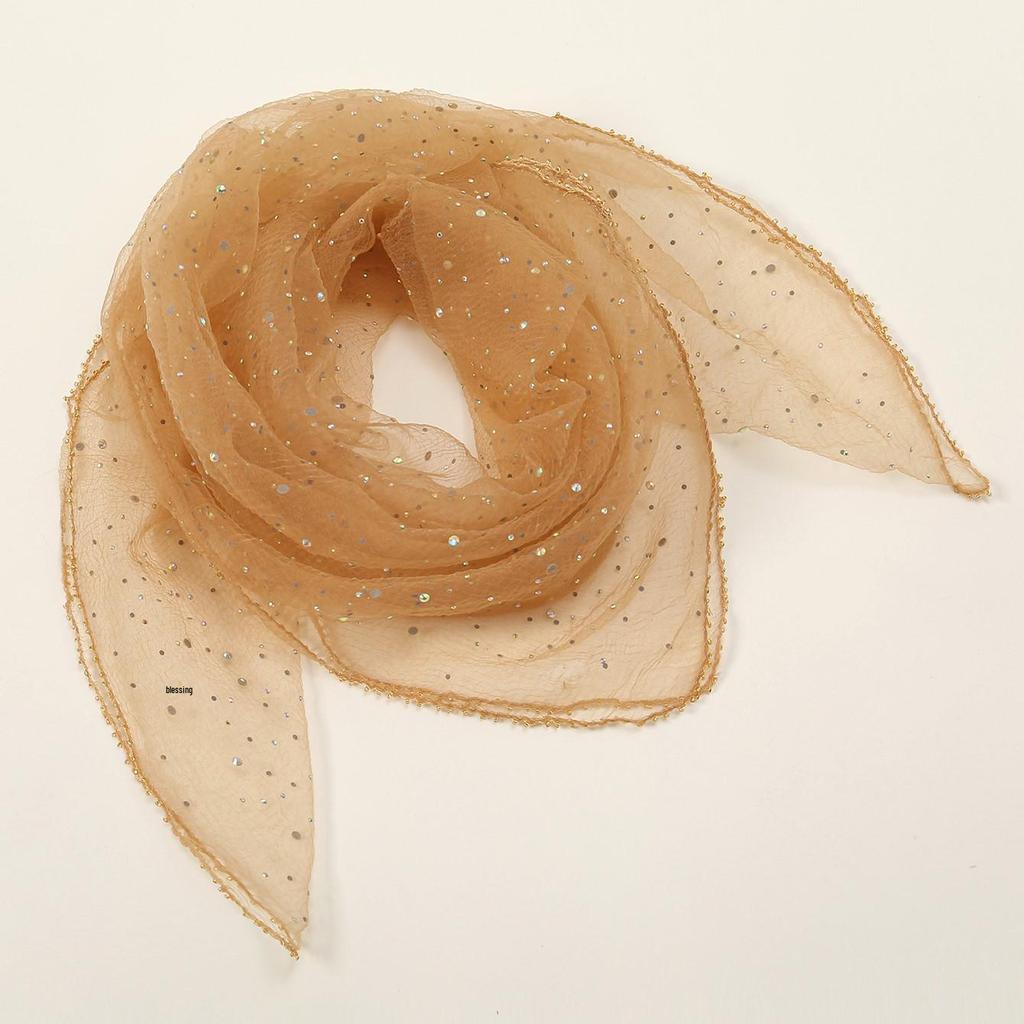 Spring Rhinestone Silk Square Scarf - Versatile, Fashionable Women's Headscarf