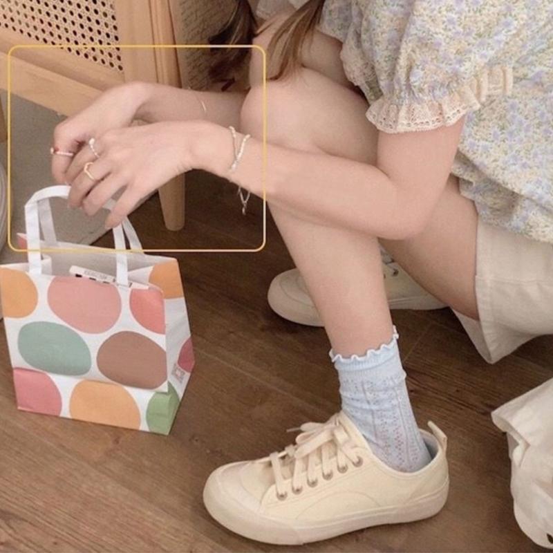 Womens Eyelet Crew Socks, Thin Comfort Breathable Dress Socks, Above Ankle Crew Socks for Womens Schoold Girl