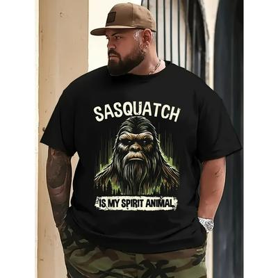 European Sizes Men'S T-Shirt with Sasquatch Graphic & "SASQUATCH IS MY SPIRIT ANIMAL" Print - for Big & Tall Sizes