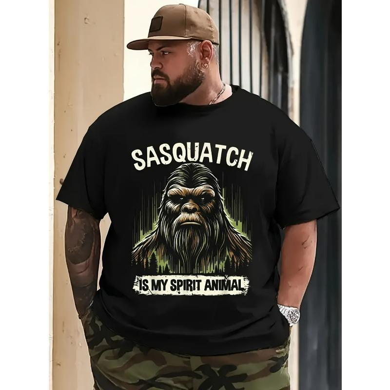 

European sizes Men S T-Shirt with Sasquatch Graphic & SASQUATCH IS MY SPIRIT ANIMAL Print - for big & Tall Sizes 4XL чорний