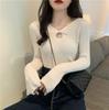 Knot Shirt Women's Autumn and Winter Inner Long-sleeved Korean Sweater New Design Knitted Sweater White Clothes