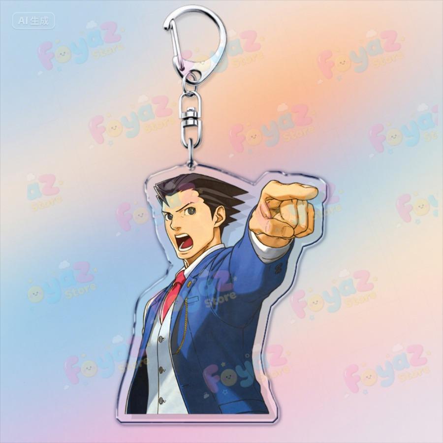 Porte-clés Classiques Anime Accessoires Charms de Sac Phoenix Wright Miles Edgeworth Objection Porte-clés Bijoux Cadeau pour Femmes Amis beige