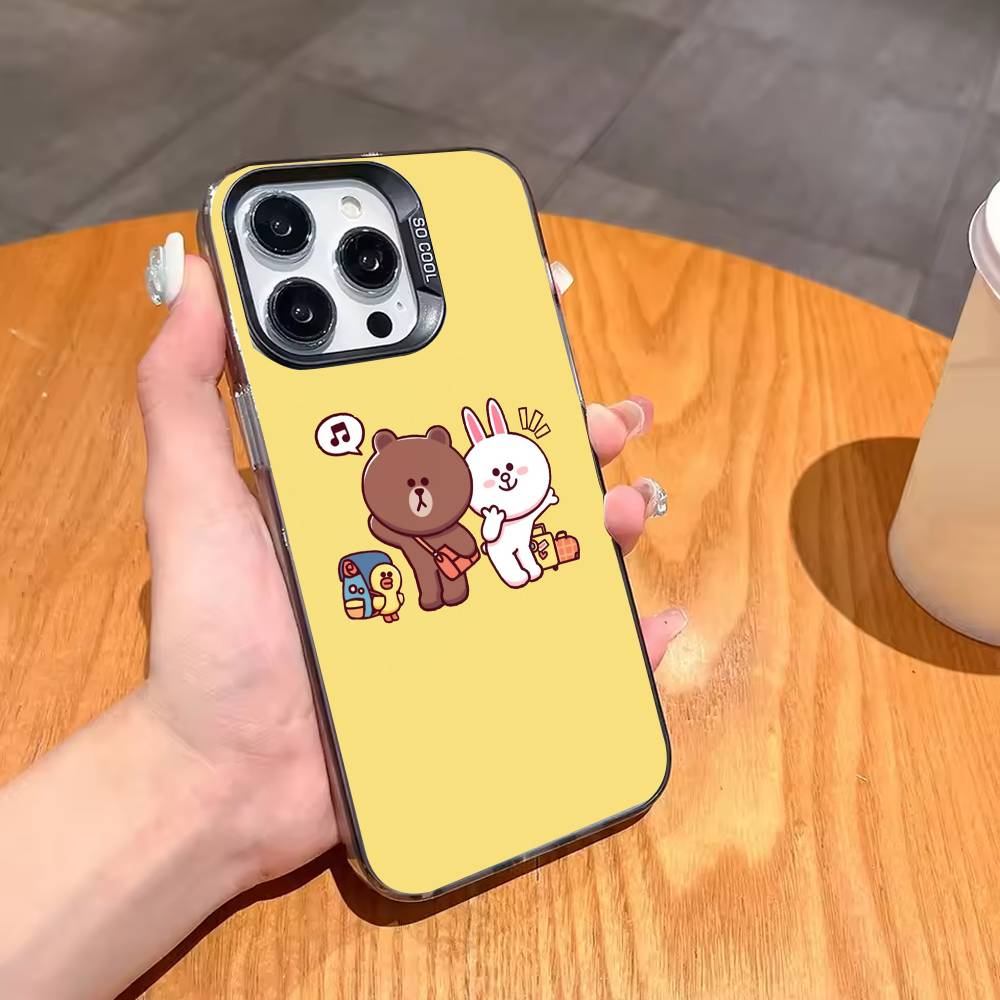 Cartoon L-LINE F-Friends Cute Brown Phone Case For iPhone17 16 15 14 13 12 Pro Max Grey Black Matte Laser Metallic Aurora Funda