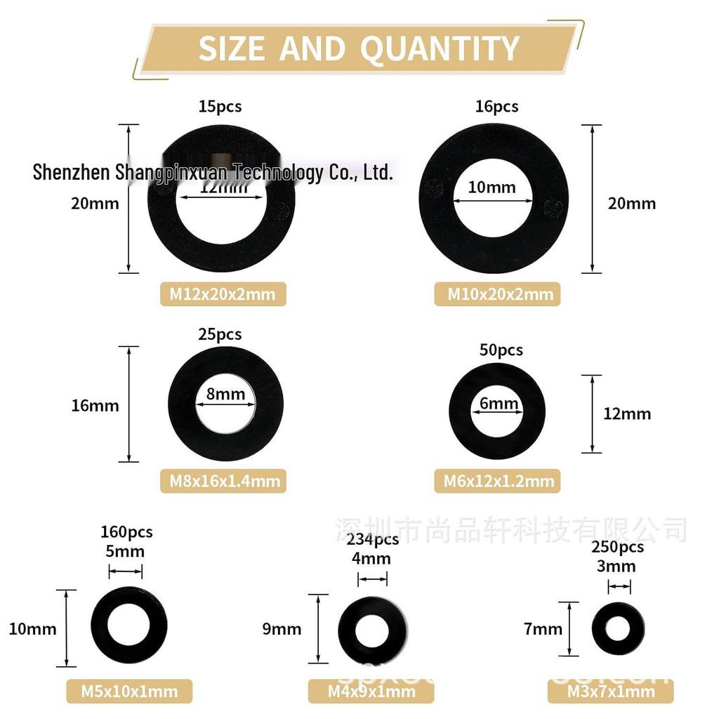 750-Piece Black Nylon Washer Assortment, 7 Sizes M3-M12