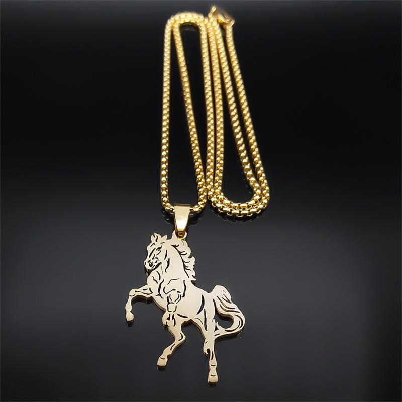 Aesthetic Horse Animal Necklace for Women Men Stainless Steel Gold Color Neck Chain Collar Party Wedding Gift Jewelry N3224S01