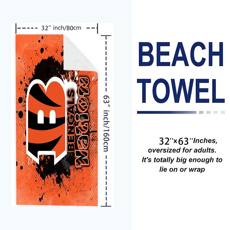 Cincinnati Bengals Logo Print Beach Towel, Large Soft Quick Dry Towel for Beach Camping Swimming