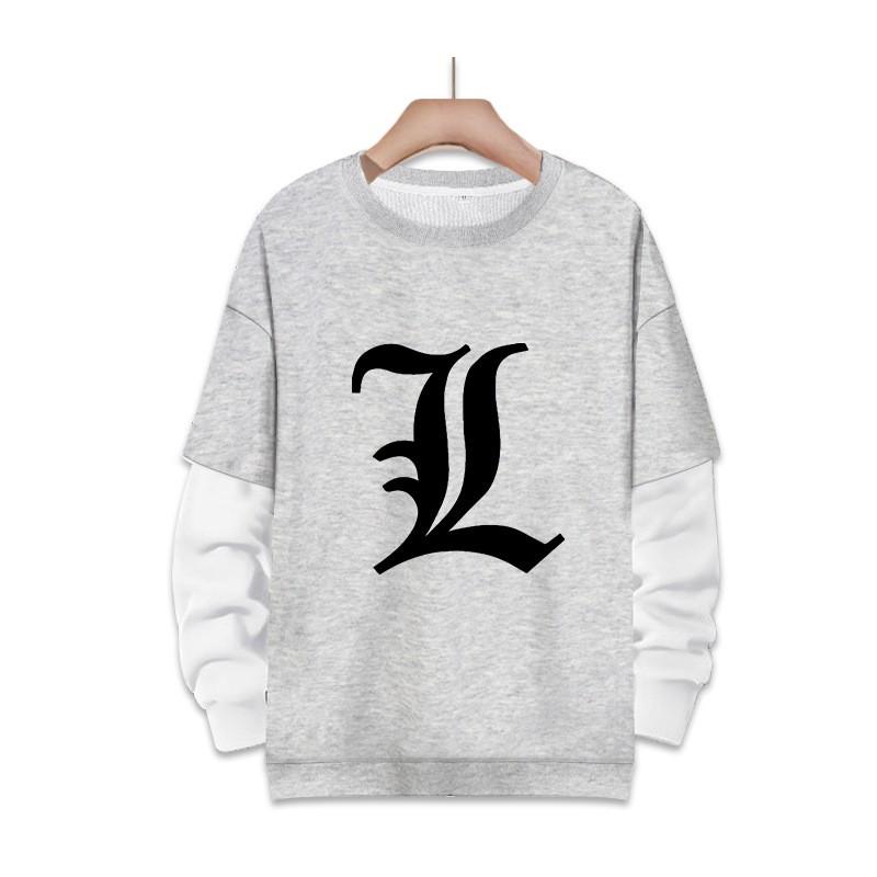 Stampa Anime Death Note Nero/Grigio S-3XL Casual Manica Lunga