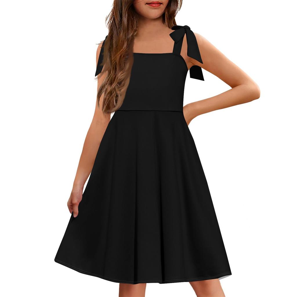Children's Dress Without Cuffs Pocket Square Collar Casual Style Solid Color Dress