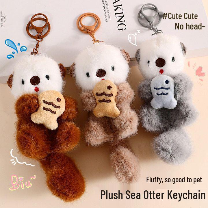 Pingente Chaveiro Fofo de Lontra Marinha de Pelúcia Desenho Animado - Charme de Bolsa Boneca Criativa Presente