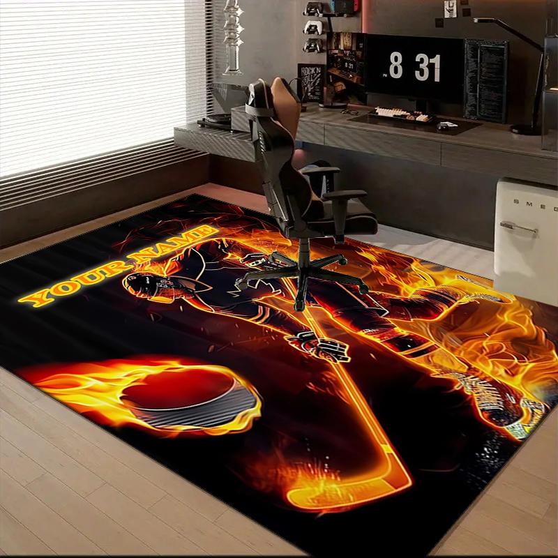 1PC Custom Name Hockey Player Artwork Theme Floor Mat Ideal for Living Room, Game Rooms, Office, Bedroom Floor Mat Playful Design