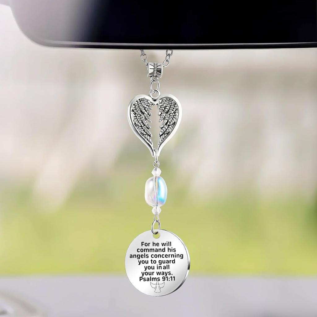 Angel Car Charms Rear View Mirror Accessories Christian Car Jewelry,Guardian Angel Hanging Ornament,Bible Religious Gifts,Rear View Mirror